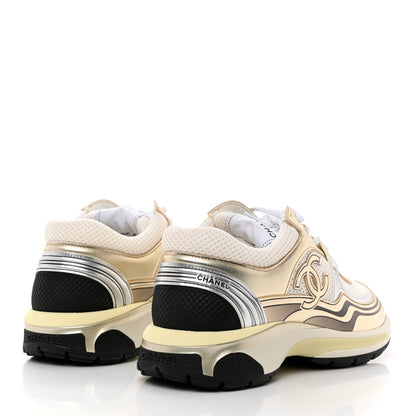 Chanel Fabric Laminated Calfskin Stretch CC Sneakers 40 White Gold Silver 4 of 8