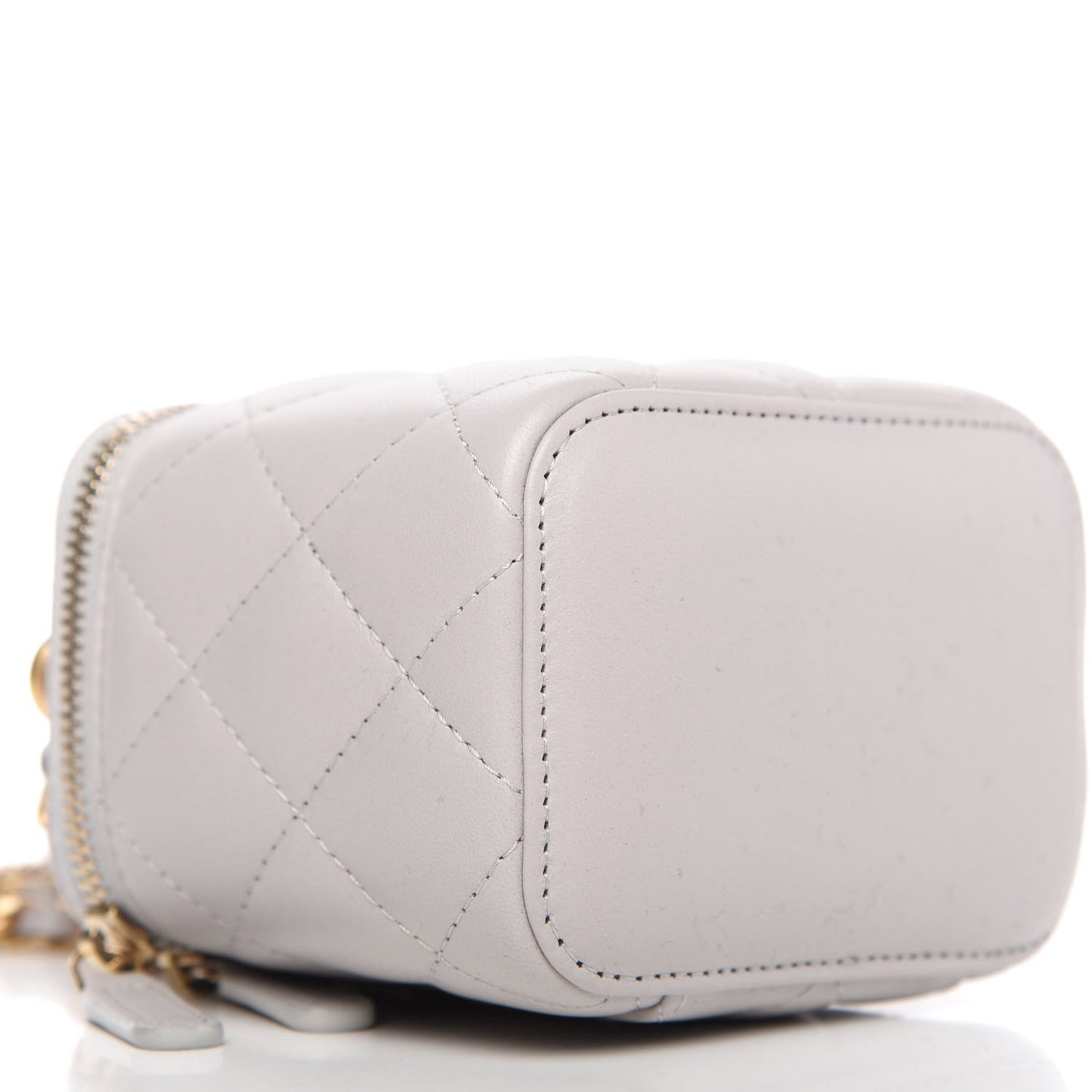 Lambskin Quilted Top Handle Mini Vanity Case With Chain Grey