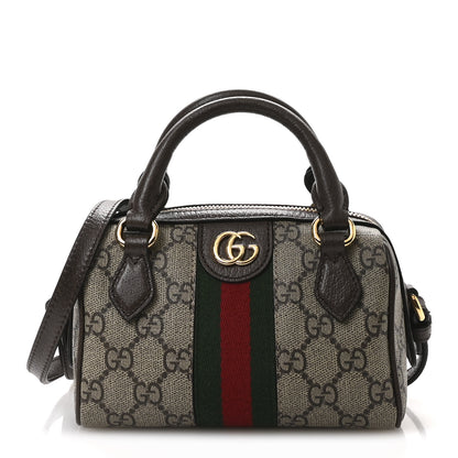 Gucci GG Supreme Monogram Textured Dollar Calfskin Web Super Mini Ophidia Top Handle Bowler Bag Beige Ebony New Acero 1 of 9