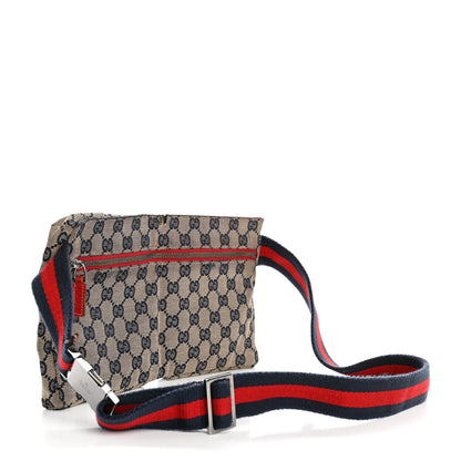 Gucci GG Monogram Web Double Pocket Belt Bag Navy Red 3 of 18