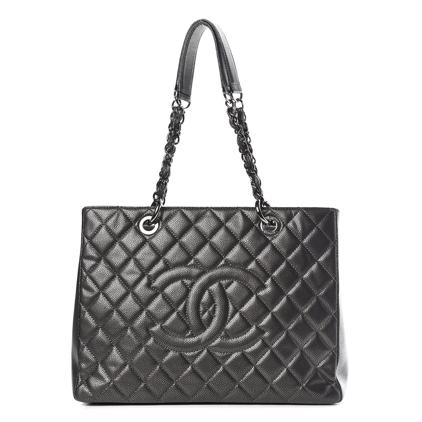 Metallic Caviar Quilted Grand Shopping Tote GST Dark Silver