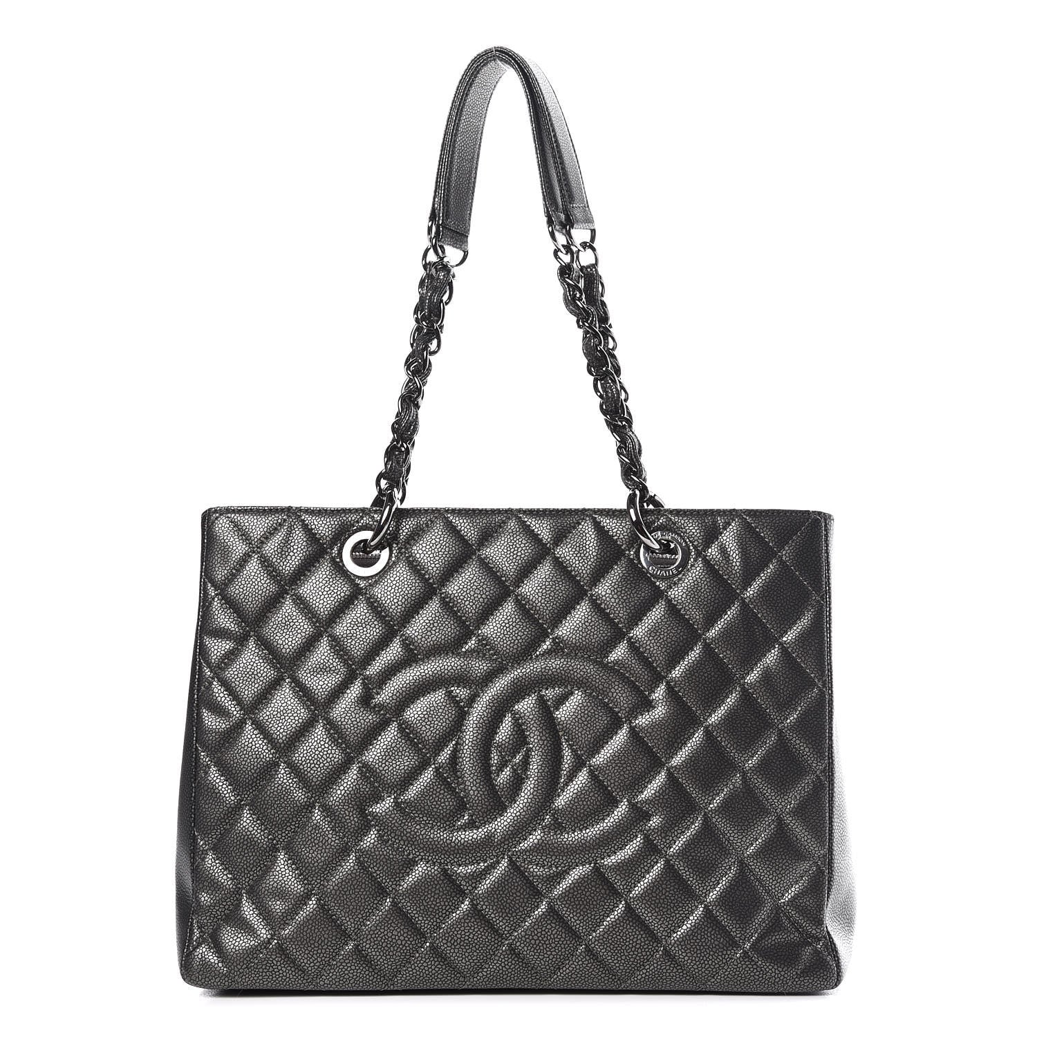 Chanel Metallic Caviar Quilted Grand Shopping Tote GST Dark Silver 1 of 12