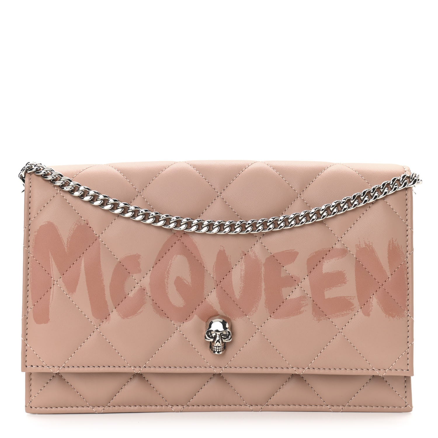 Alexander McQueen Calfskin Quilted Graffiti Skull Medium Chain Crossbody Bag Rose Gold 1 of 8