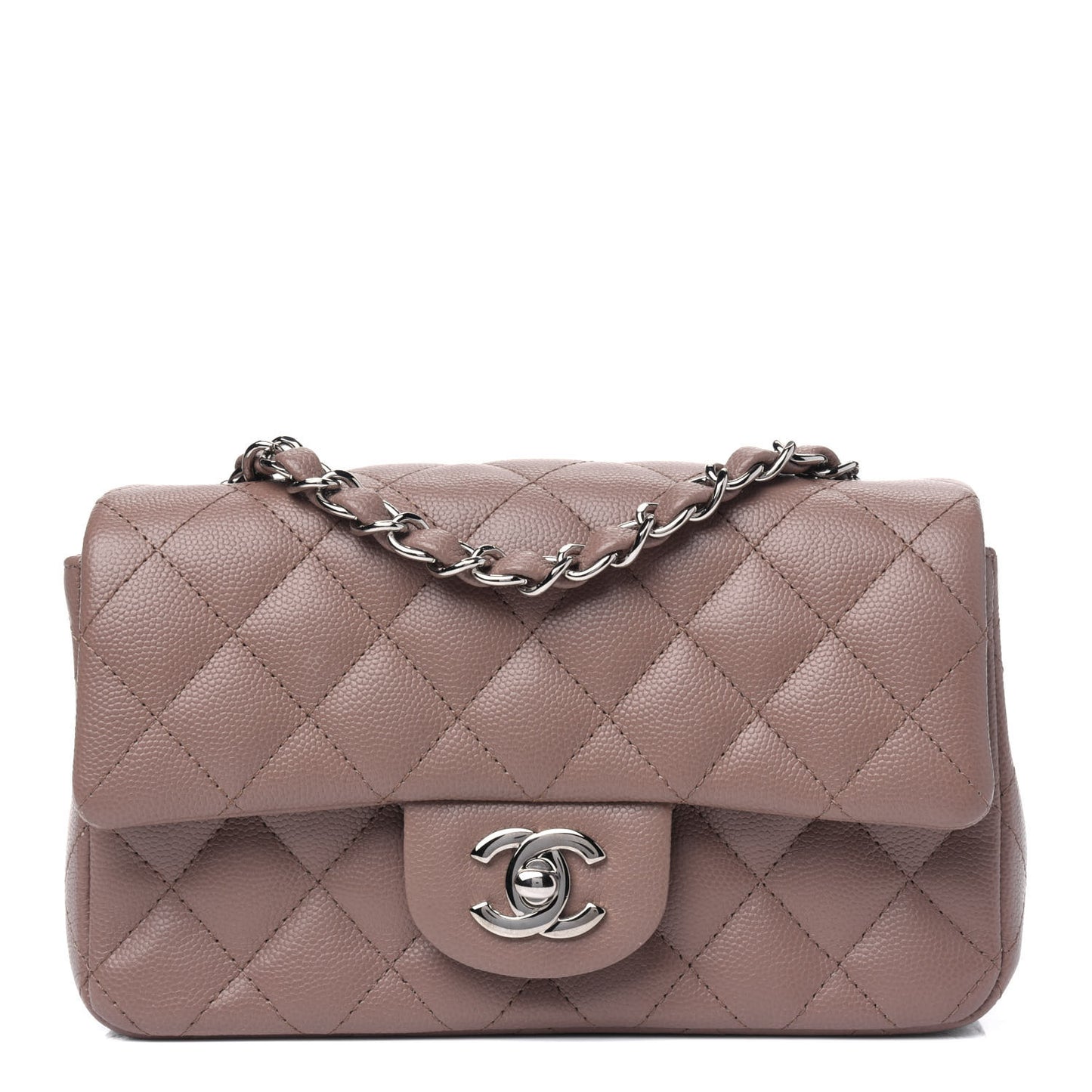 Caviar Quilted Mini Rectangular Flap Dark Beige