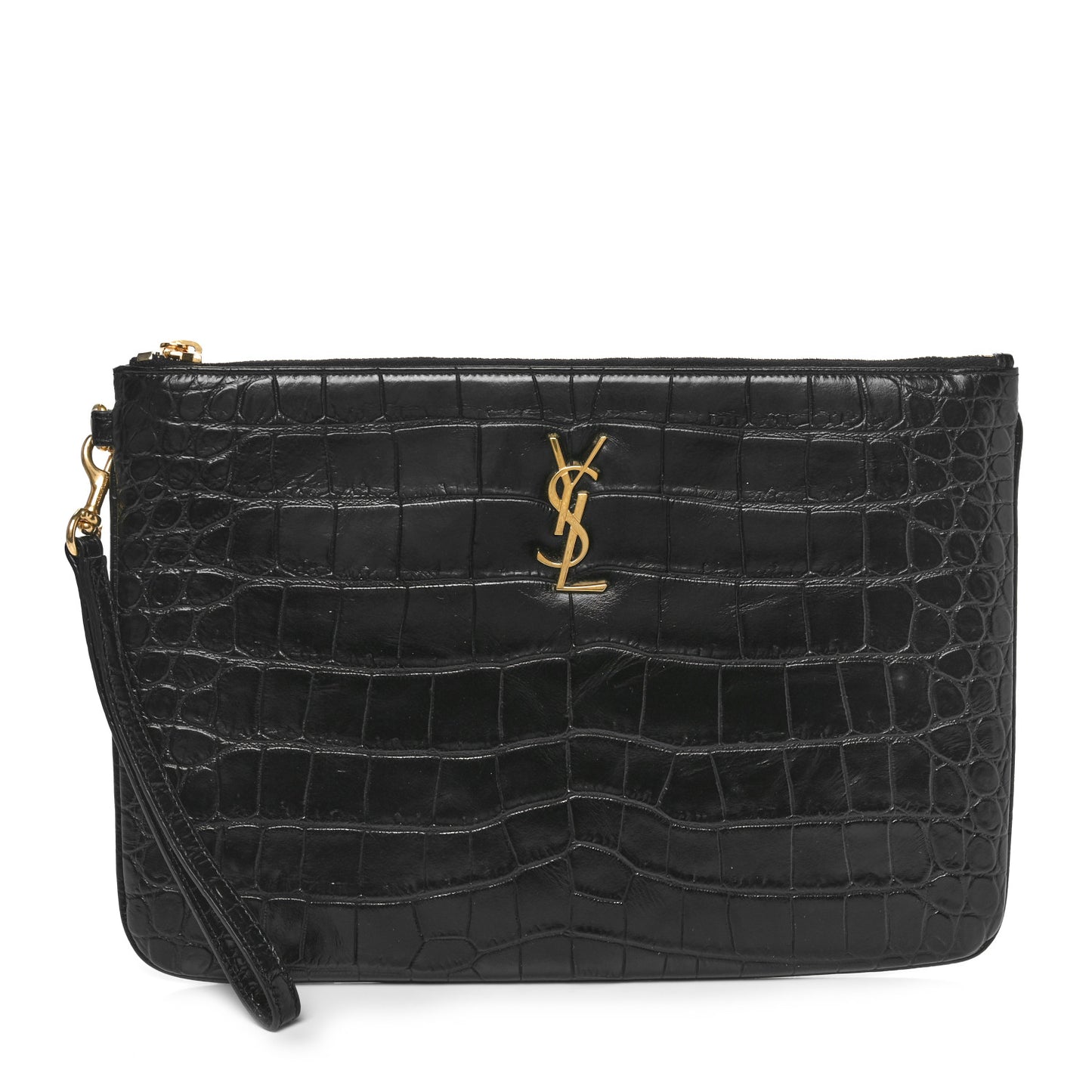 Calfskin Crocodile Embossed Tablet Pouch Black