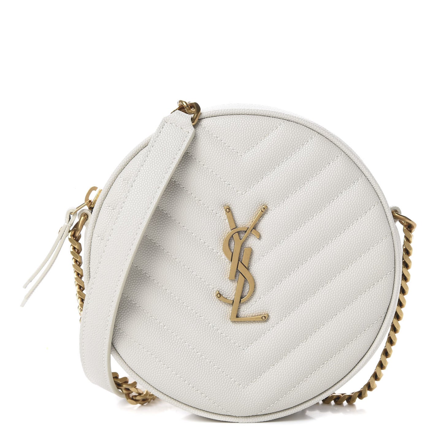 Grain De Poudre Matelasse Chevron Quilted Round Vinyle Camera Bag White