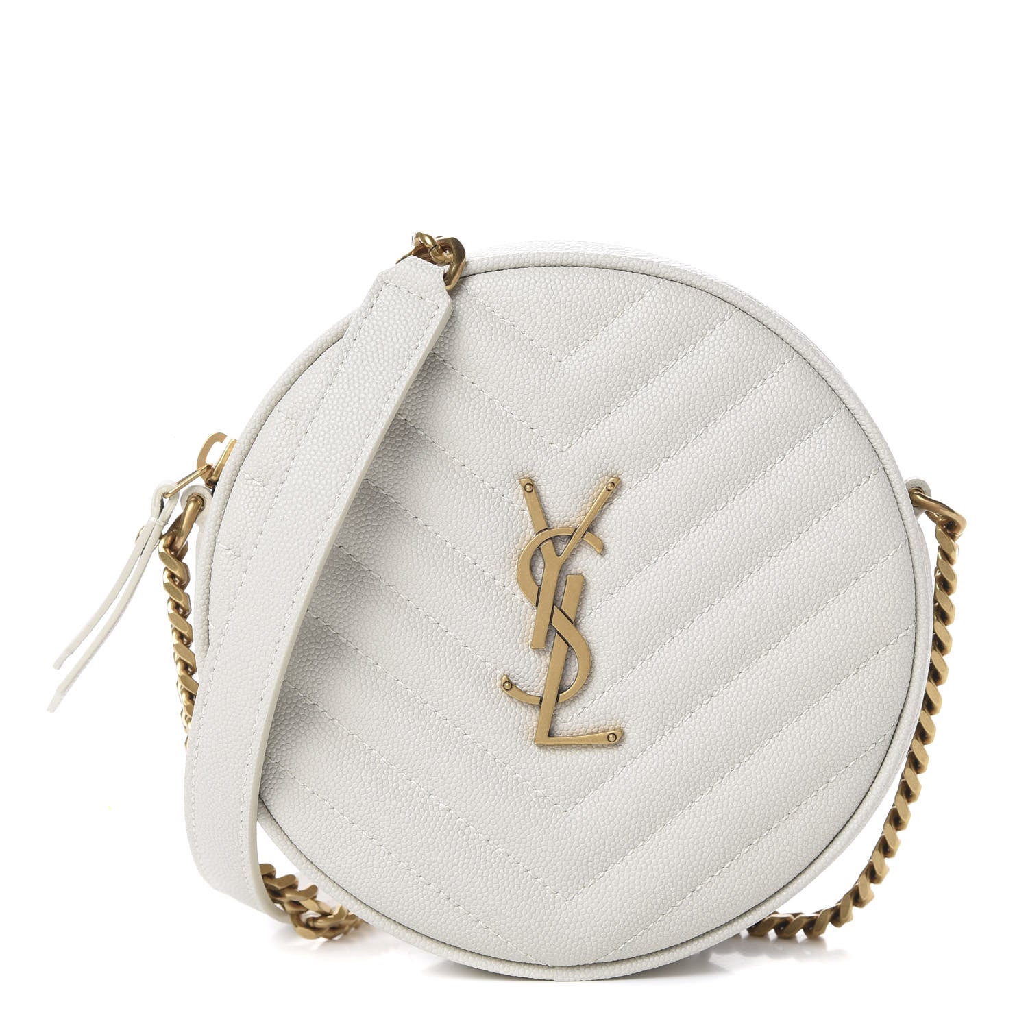Saint Laurent Grain De Poudre Matelasse Chevron Quilted Round Vinyle Camera Bag White 1 of 9