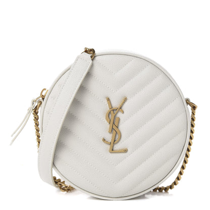 Saint Laurent Grain De Poudre Matelasse Chevron Quilted Round Vinyle Camera Bag White 1 of 9