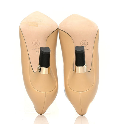 Chanel Lambskin Grosgrain Cap Toe CC Pumps 39 Beige Black 4 of 7