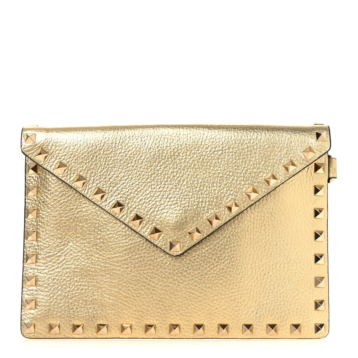 Metallic Calfskin Medium Rockstud Envelope Flat Wristlet Pouch Gold