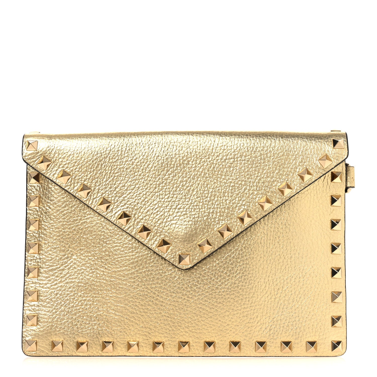 Valentino Garavani Metallic Calfskin Medium Rockstud Envelope Flat Wristlet Pouch Gold 1 of 8