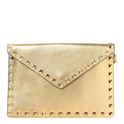 Valentino Garavani Metallic Calfskin Medium Rockstud Envelope Flat Wristlet Pouch Gold 1 of 8