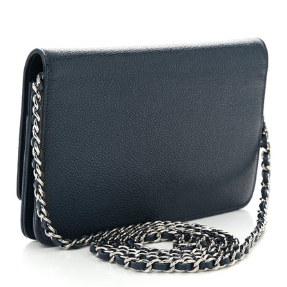 Chanel Caviar Timeless CC Wallet on Chain WOC Blue 3 of 11
