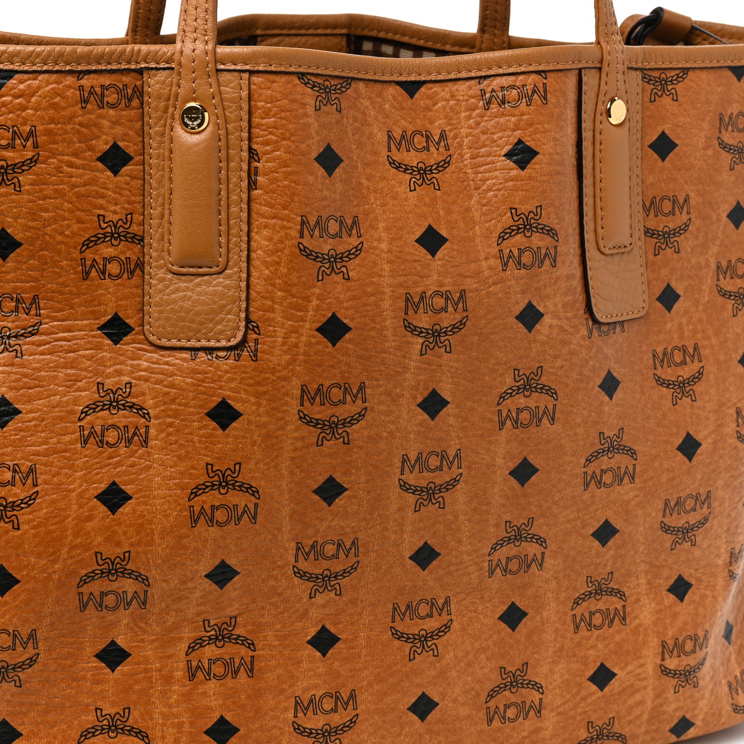 MCM Visetos Medium Liz Reversible Shopper Tote Cognac 17 of 19