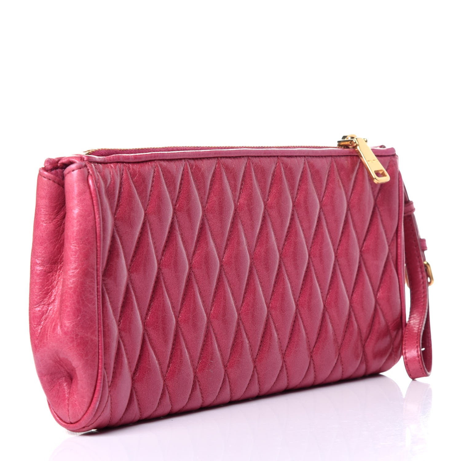Miu Miu Vitello Shine Quilted Wristlet Peonia 3 of 12