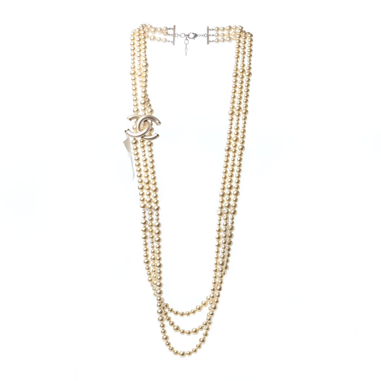 Pearl CC Multi Strand Long Necklace Light Gold