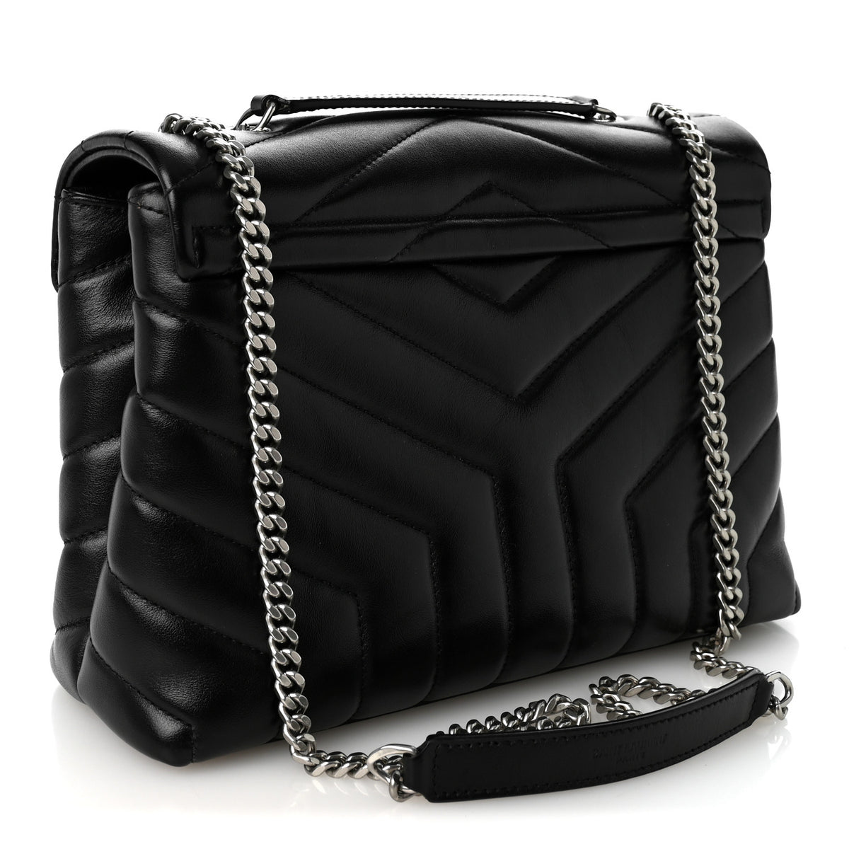 Calfskin Y Quilted Monogram Small Loulou Chain Satchel Black