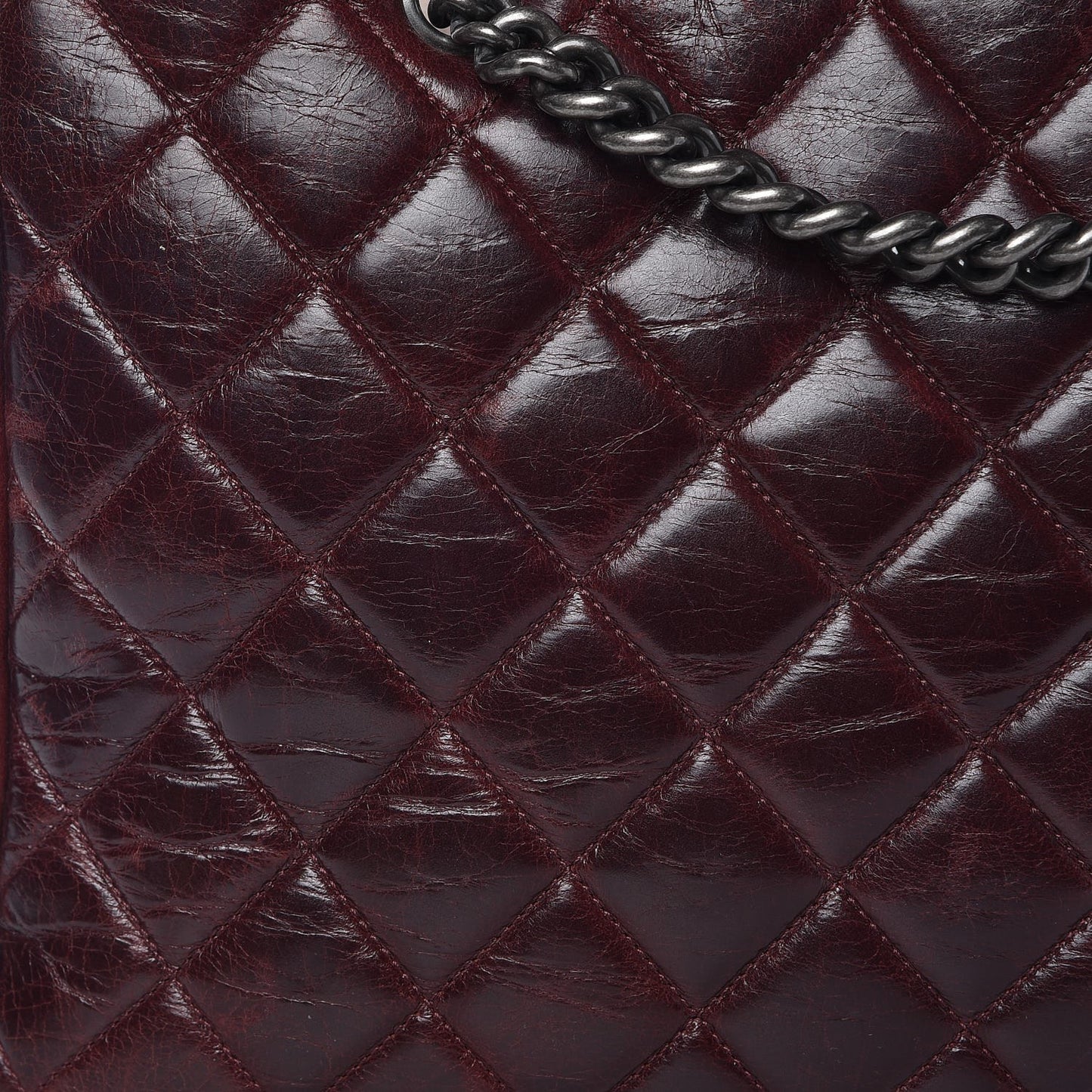 Glazed Calfskin Quilted Large Nameplate Shopping Tote Burgundy