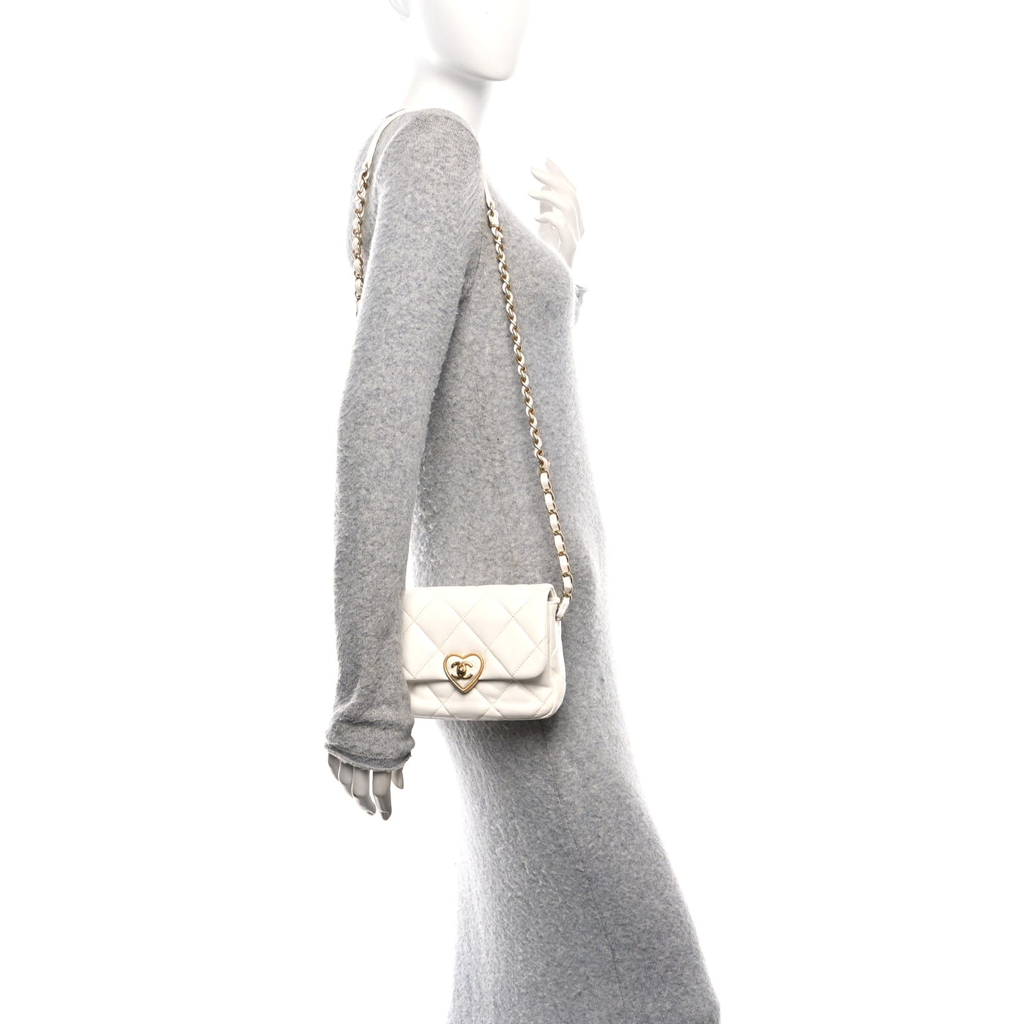 Lambskin Plexiglass Quilted Coco Love Mini Flap White