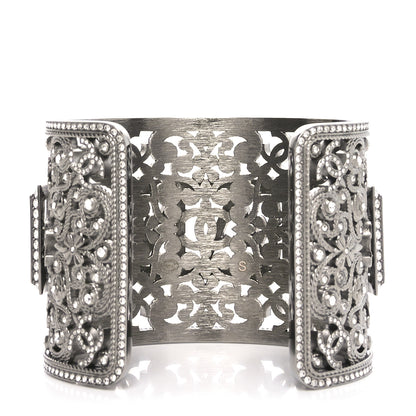 Chanel Metal Strass Logo Wide Cuff S Ruthenium Crystal 3 of 5