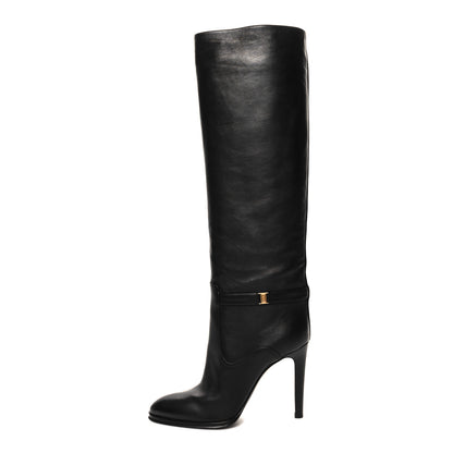 Saint Laurent Smooth Calfskin Linda 100 Knee High Boots 40 Black 1 of 7