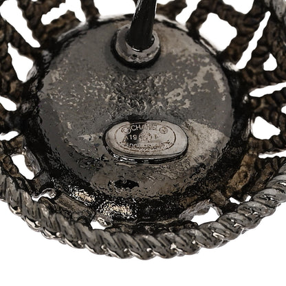 Chanel Pearl CC Round Earrings Ruthenium Dark Grey 4 of 5