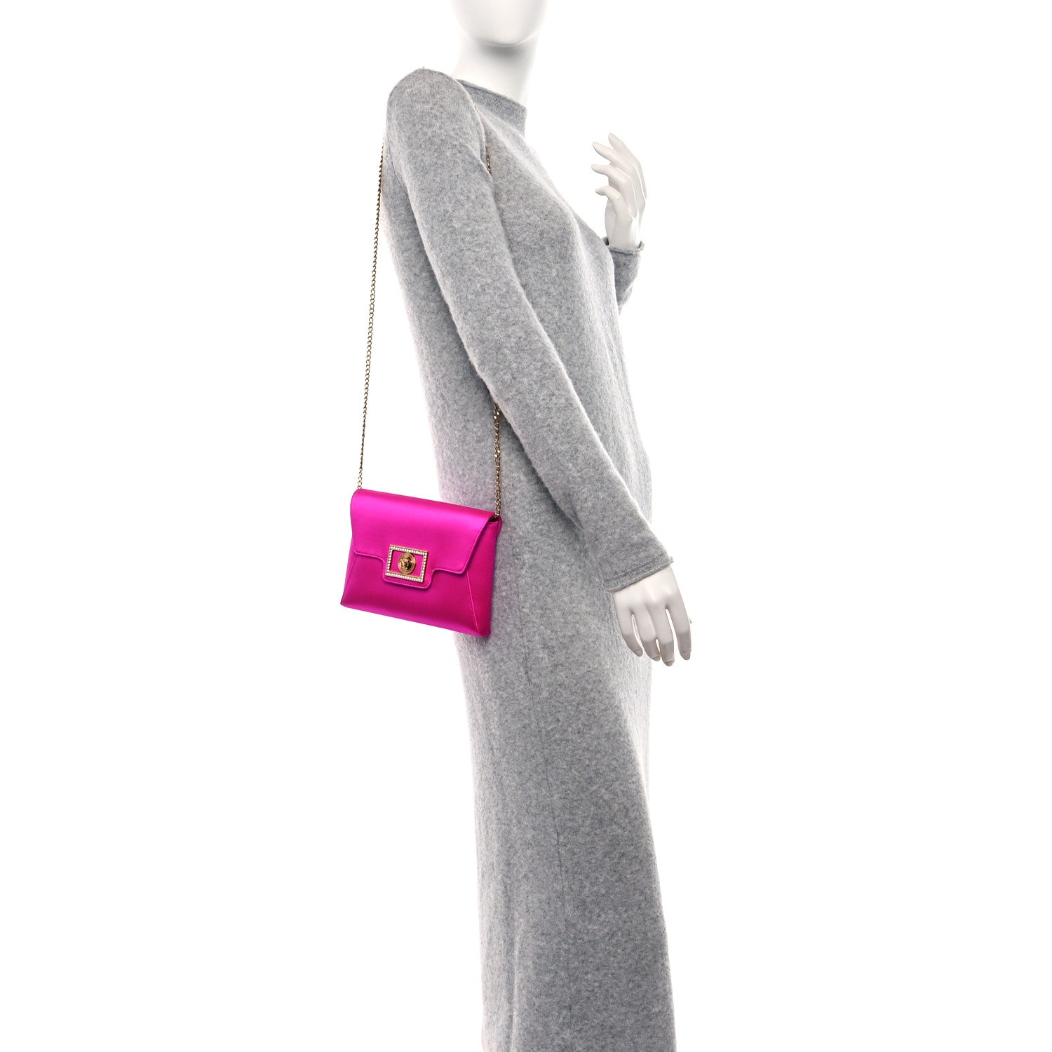 Versace Satin Crystal Embellished La Medusa Pouch On Chain Pink 2 of 8