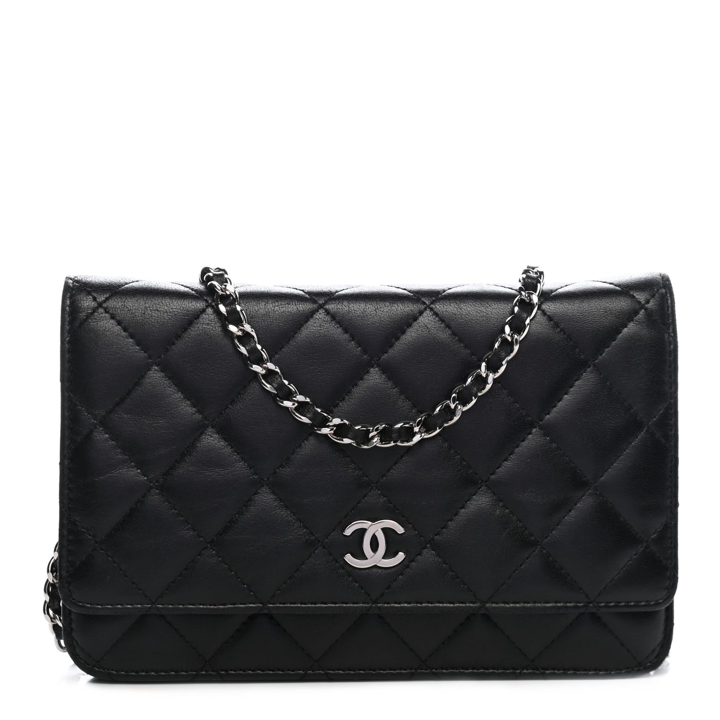 Lambskin Quilted Wallet On Chain WOC Black