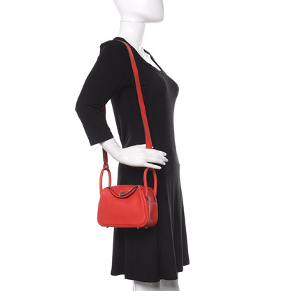Hermes Taurillon Clemence Mini Lindy 20 Rouge De Coeur 2 of 9