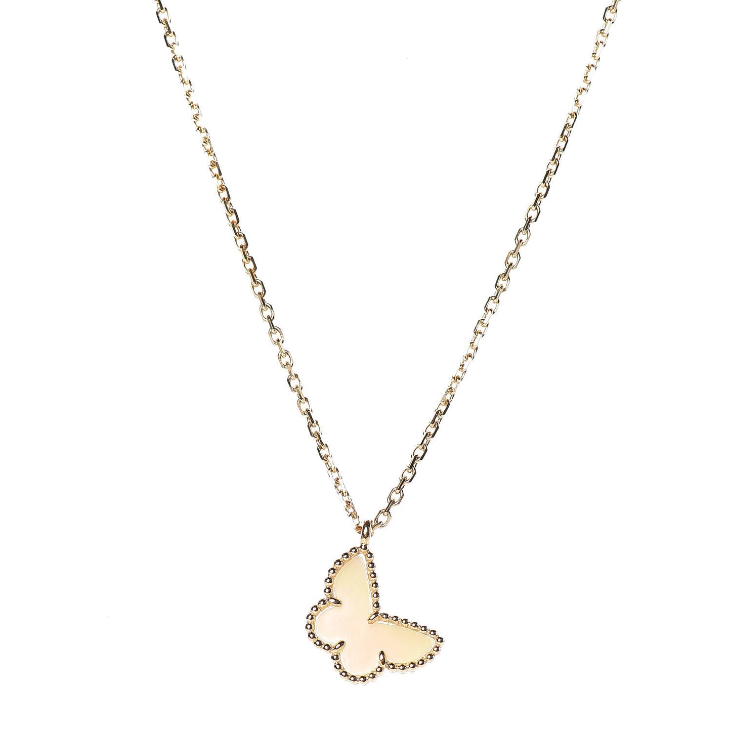 18K Yellow Gold Mother of Pearl Sweet Alhambra Butterfly Pendant Necklace