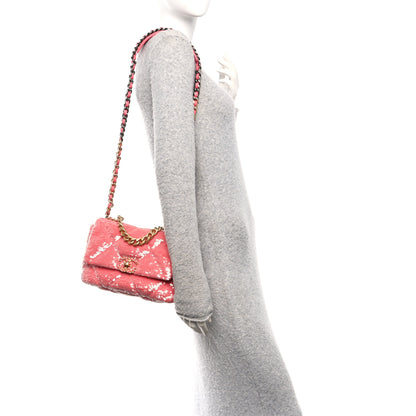 Chanel Sequin Quilted Medium Chanel 19 Flap Coral 2 of 10