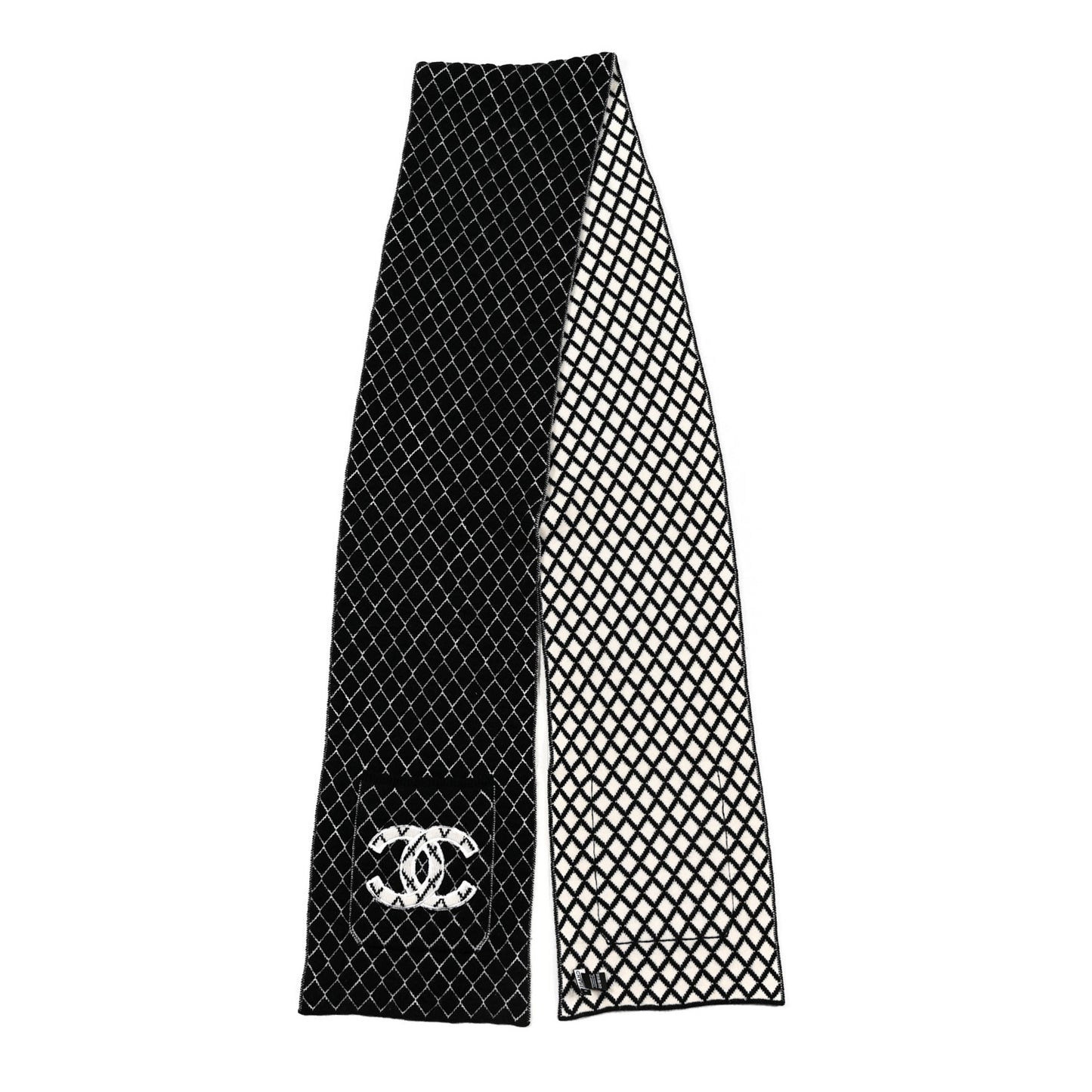 Cashmere Polyester Silk CC Scarf Black White