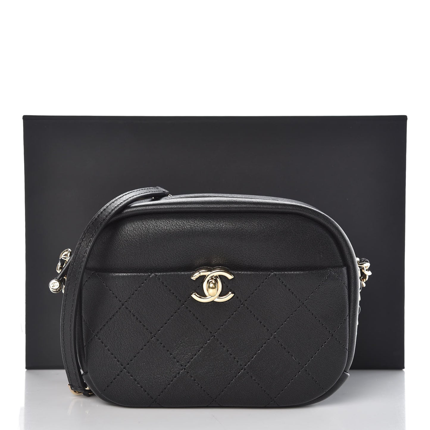 Goatskin Quilted Small Casual Trip Camera Case Black