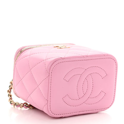 Chanel Lambskin Quilted Top Handle Mini Vanity Case With Chain Pink Green 4 of 10