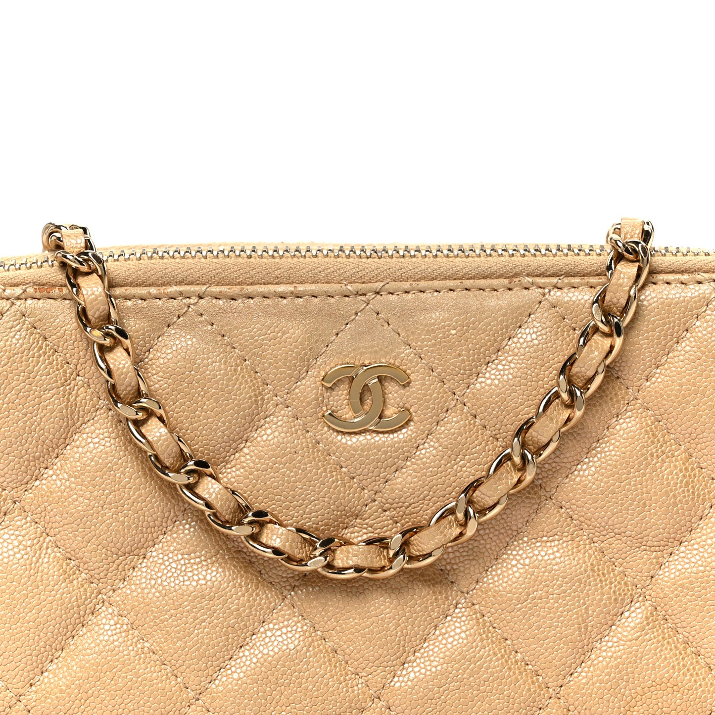 Metallic Caviar Quilted Small Clutch With Chain Gold