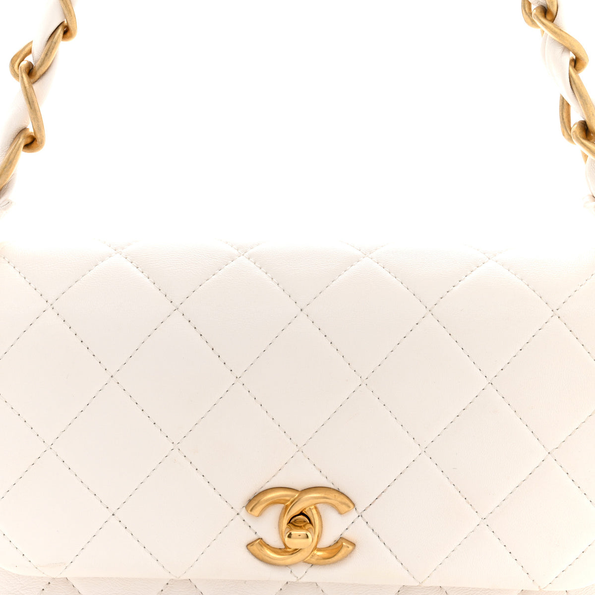 Lambskin Quilted CC Chain Shoulder Bag White