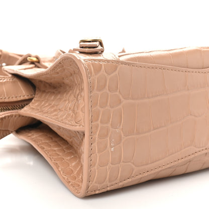Balenciaga Shiny Supple Calfskin Crocodile Embossed Neo Classic Gold Hardware Mini City Nude Beige 9 of 10