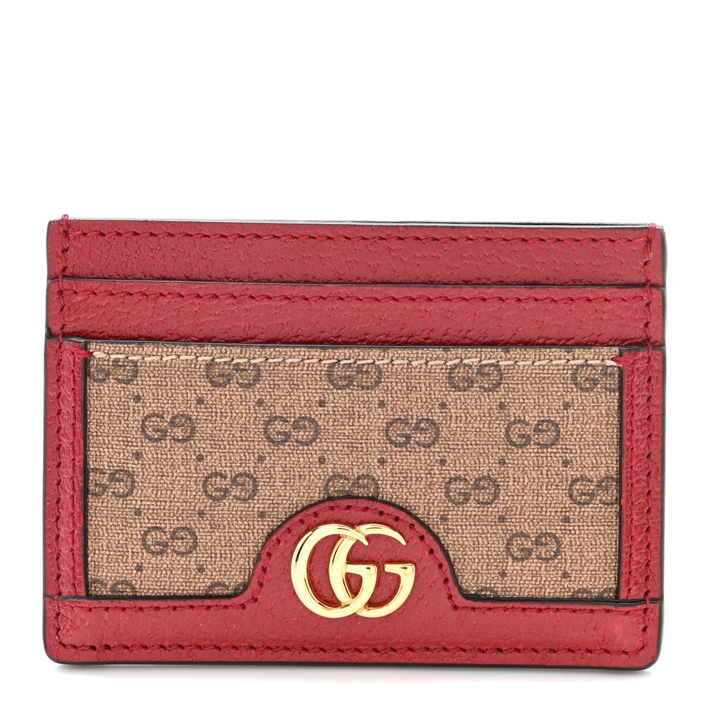 X DORAEMON Mini Vintage GG Supreme Monogram Card Holder Beige Cherry Red