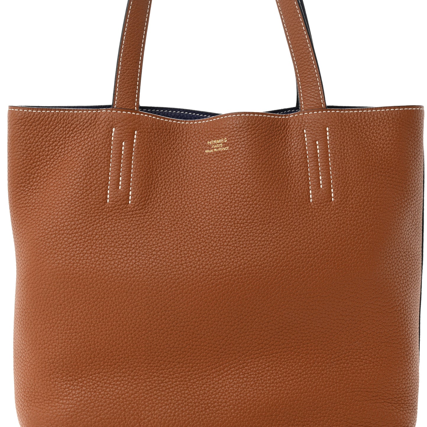 Taurillon Clemence Double Sens 28 Reversible Tote Gold Bleu Encre