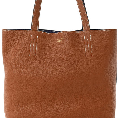 Hermes Taurillon Clemence Double Sens 28 Reversible Tote Gold Bleu Encre 9 of 15