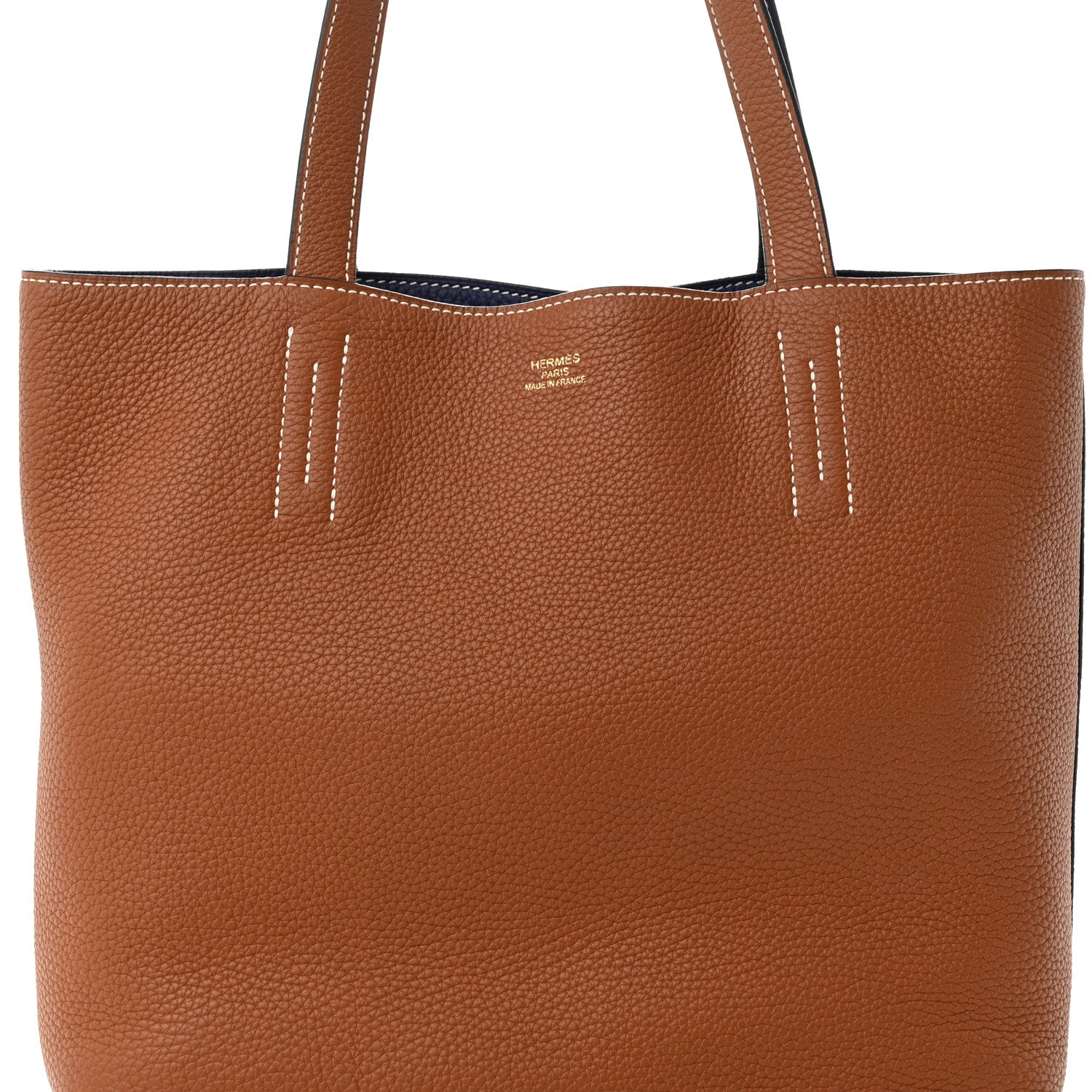 Hermes Taurillon Clemence Double Sens 28 Reversible Tote Gold Bleu Encre 9 of 15