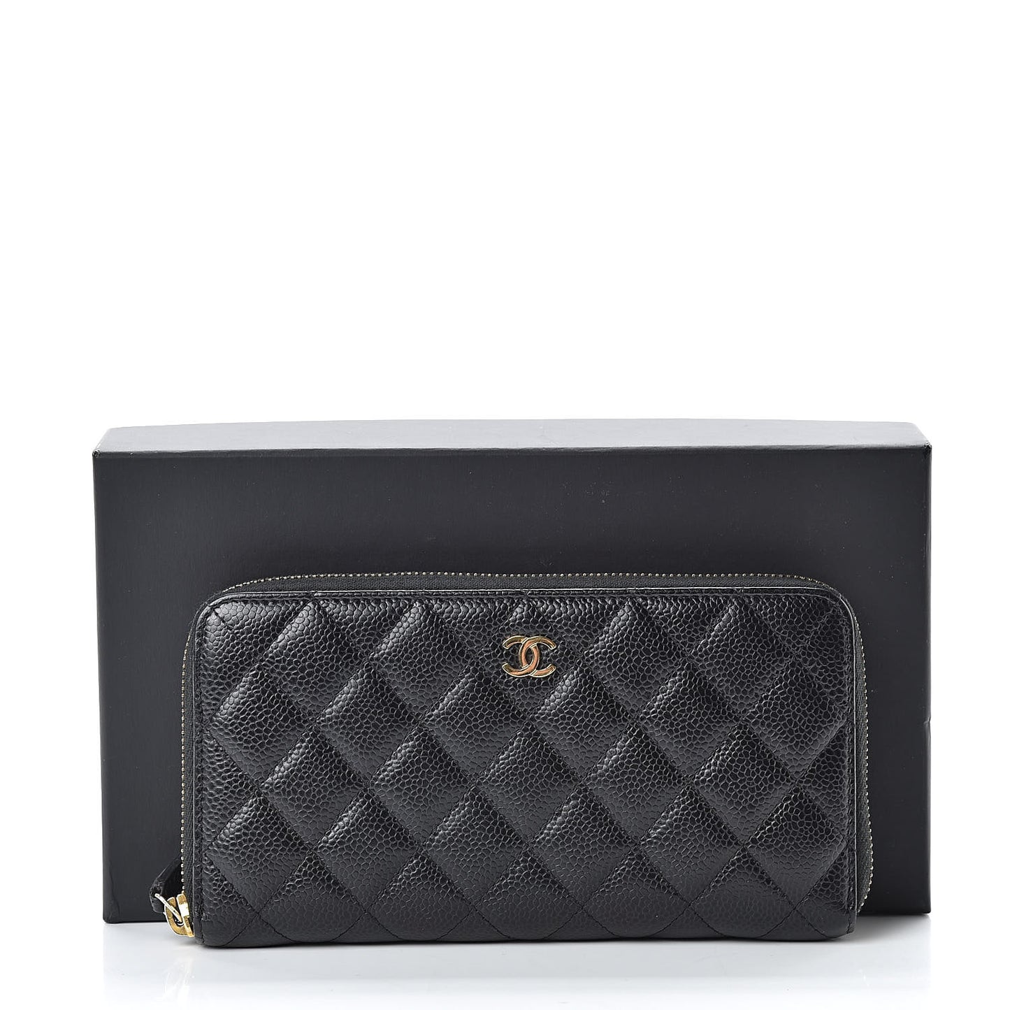 Caviar Quilted Large Gusset Zip Around Wallet Black