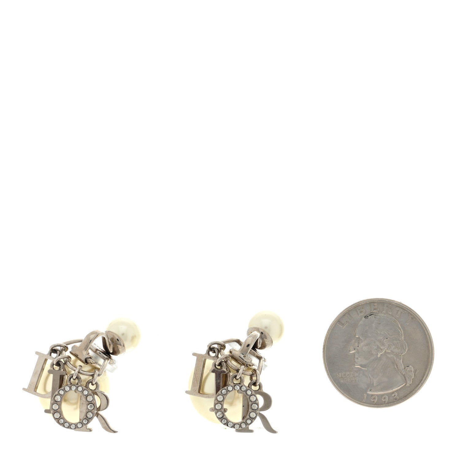 Christian Dior Metal Pearl Crystal Tribales Clip Earrings Silver White 2 of 5