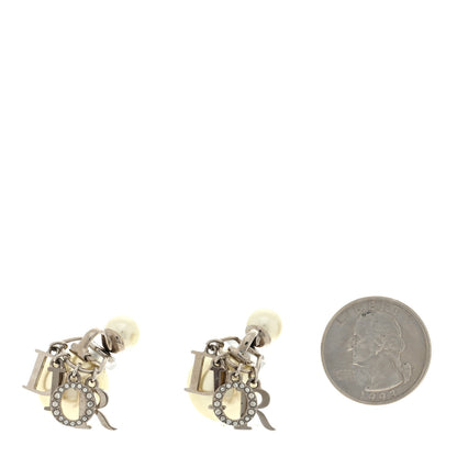 Christian Dior Metal Pearl Crystal Tribales Clip Earrings Silver White 2 of 5