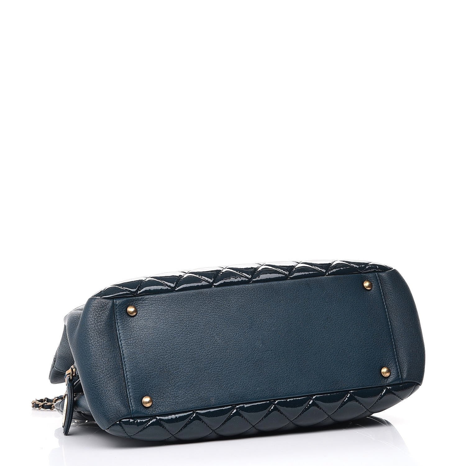 Chanel Patent Goatskin Quilted Small CC Eyelet Tote Blue 4 of 8