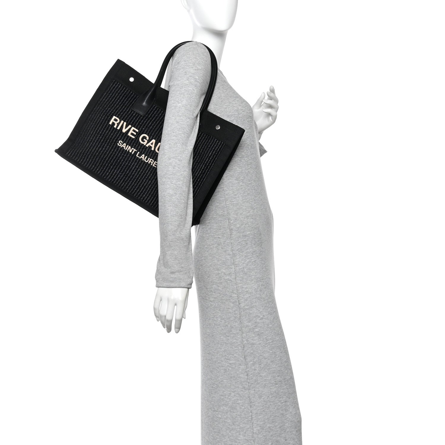 Saint Laurent Raffia Linen Calfskin Small Rive Gauche Tote Black 2 of 14