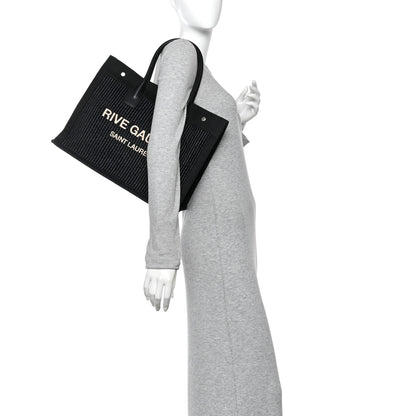 Saint Laurent Raffia Linen Calfskin Small Rive Gauche Tote Black 2 of 14