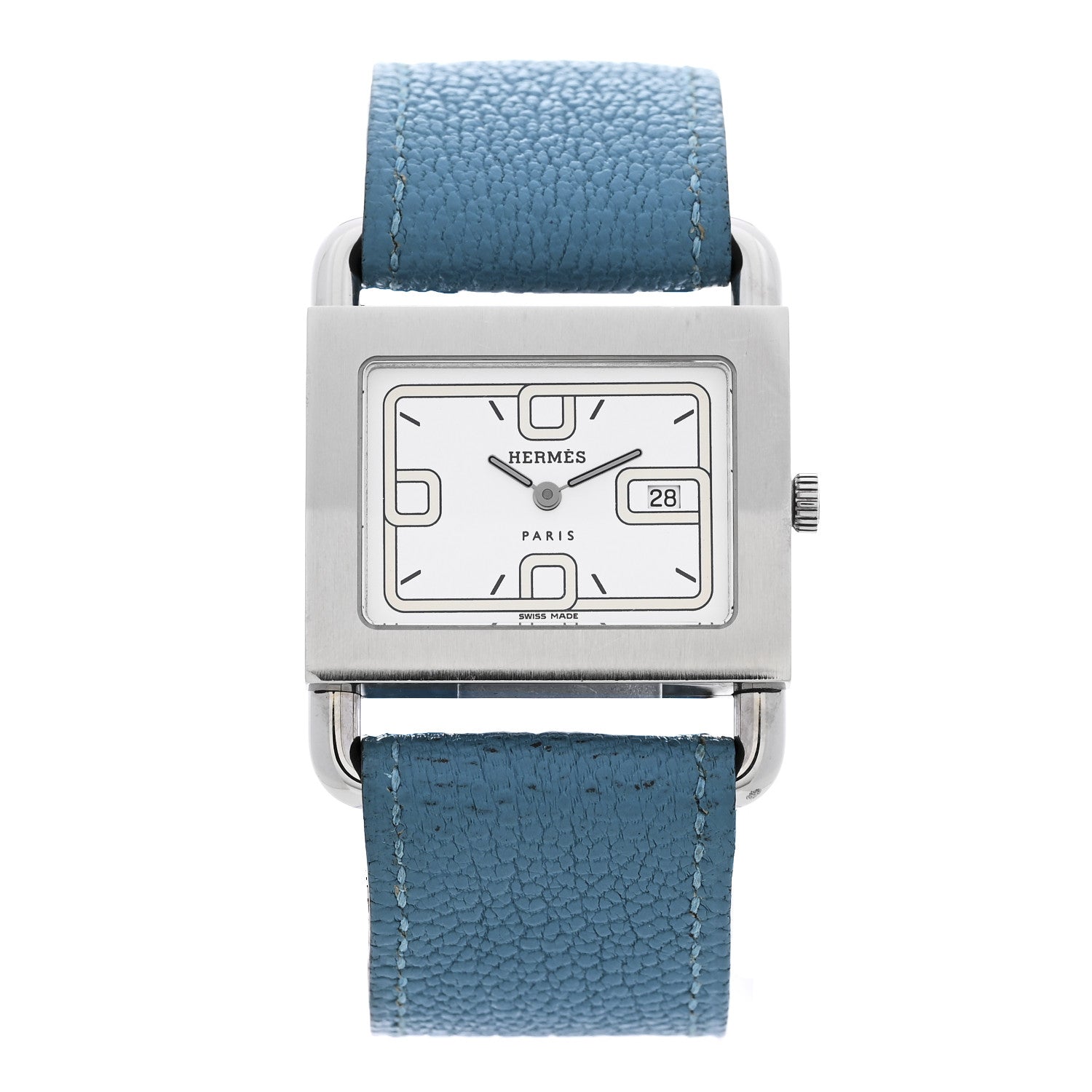 Hermes Stainless Steel Chevre Mysore 31mm Barenia Belt Quartz Watch Blue Jean 1 of 5
