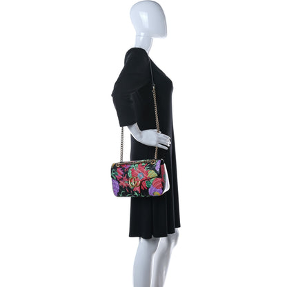 Gucci X KEN SCOTT Calfskin Matelasse Floral Small GG Marmont Shoulder Bag Black 2 of 14