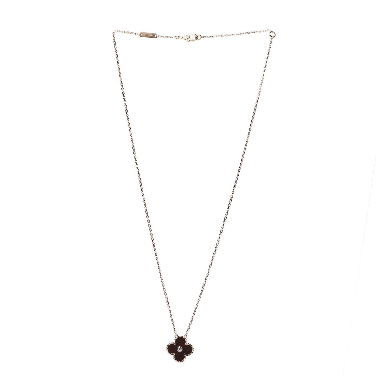 18K Rose Gold Diamond Carnelian Vintage Alhambra Pendant Necklace